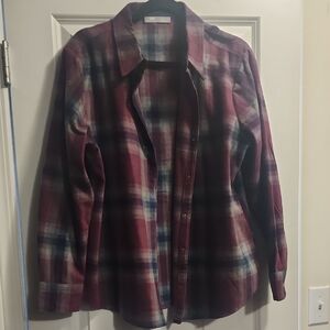 Lee Women's Plaid Button Down Shirt - Burgundy and Blue